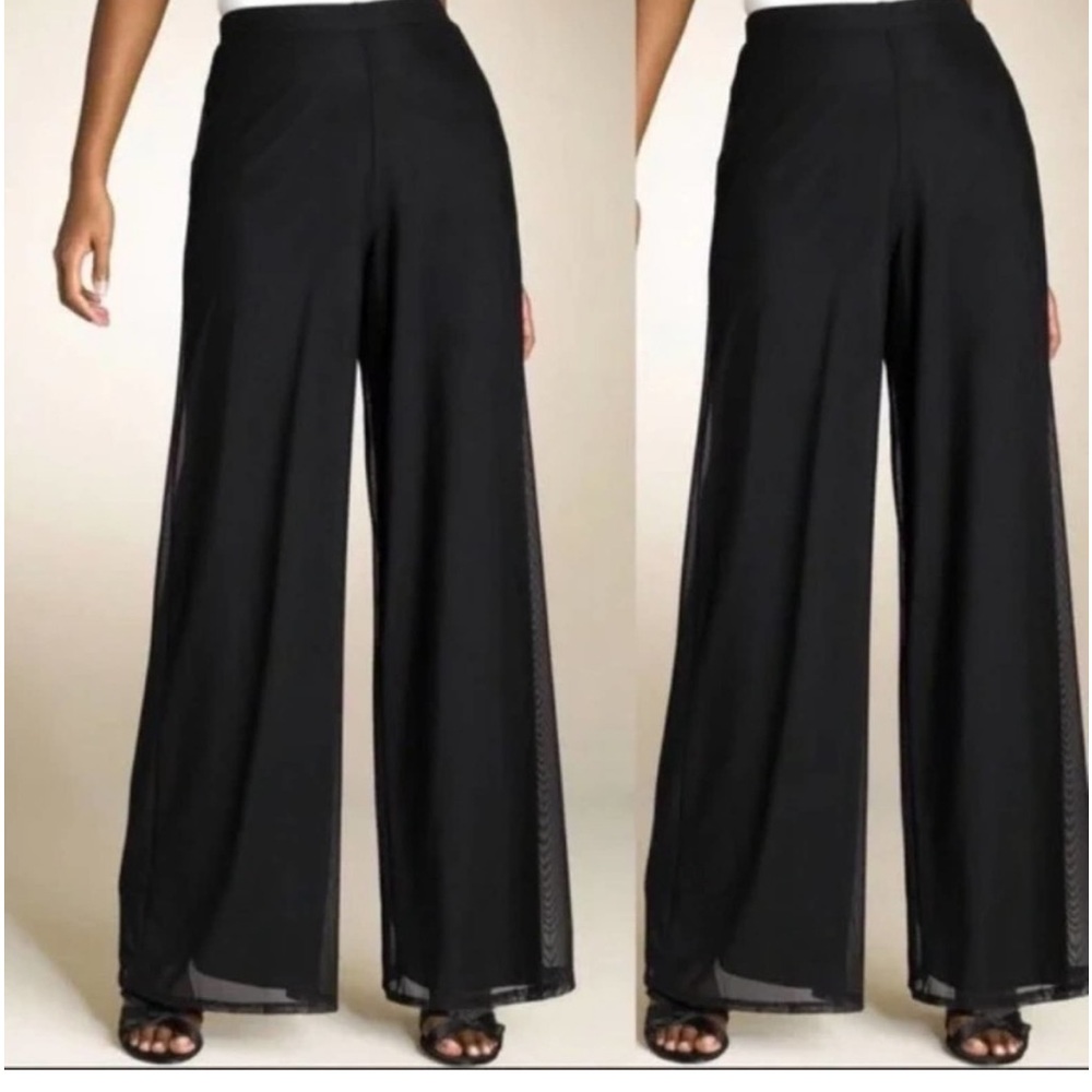 Y2K Tadashi black sheer high waisted wide leg flowy drape panel pants